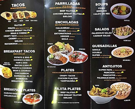 May 2, 2022 · Brose through Taco Palenque’s entire menu for more options. We have it right here, along with updated prices. Cuaresma | Combos | Tacos | Plates | Quesadillas | …